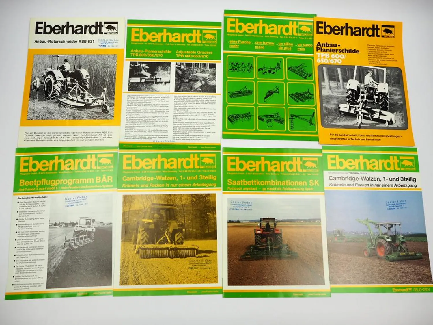 14x Original Prospekt Eberhardt Pflugfabrik Landtechnik Egge Pflug Walzen 1980er