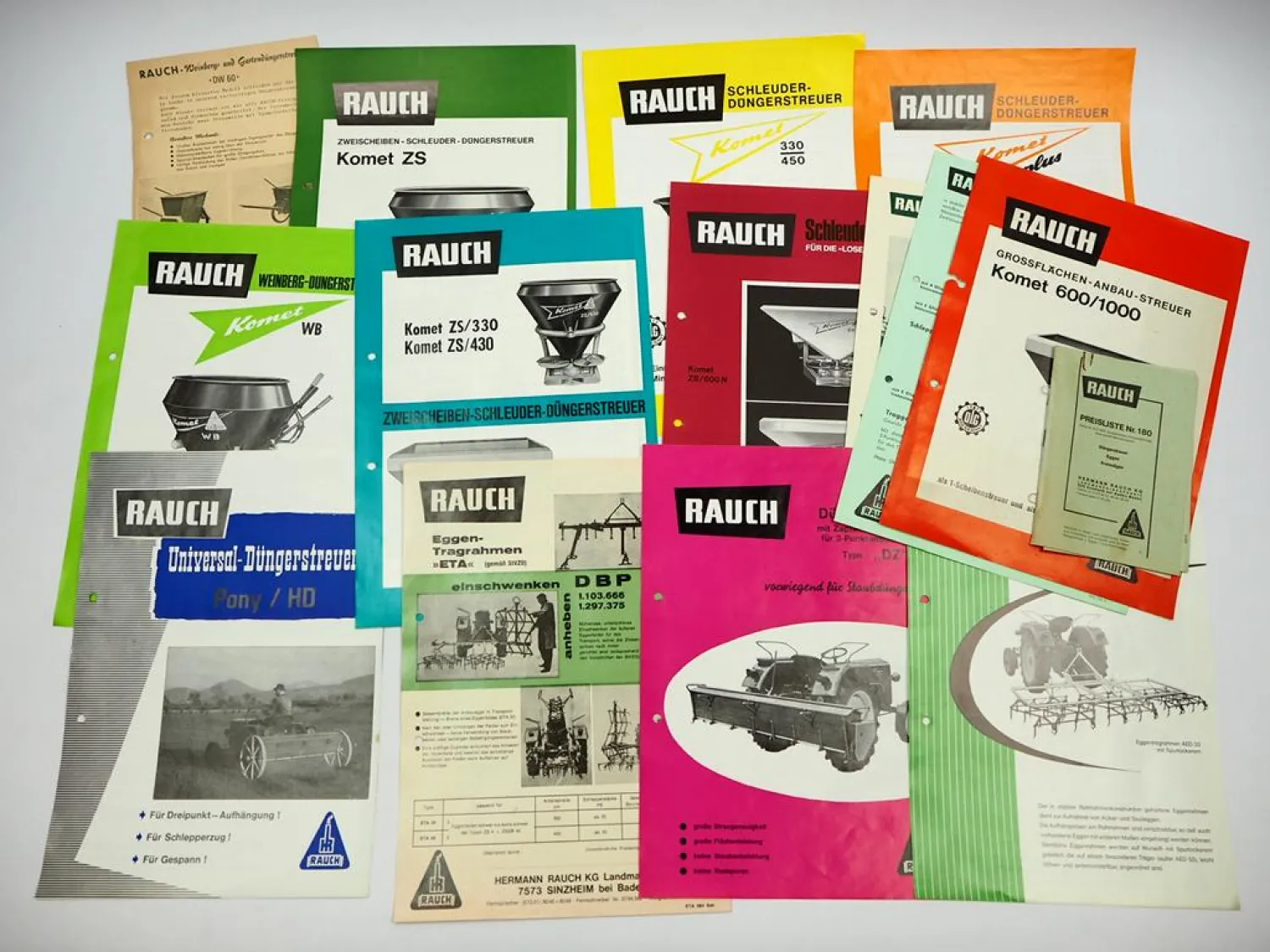 14x Original Prospekt Preisliste Rauch Landtechnik Düngerstreuer 1970er Jahre