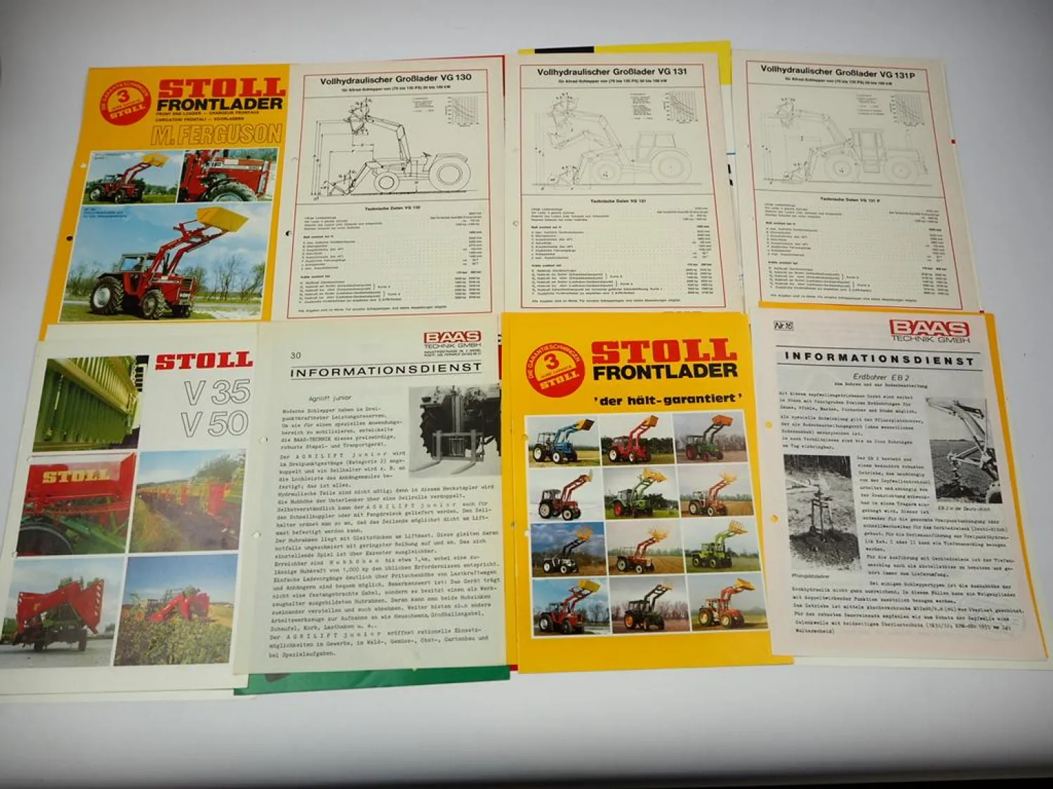 14x Original Prospekt Stoll Baas Frost Frontlader für Schlepper 1970er Jahre