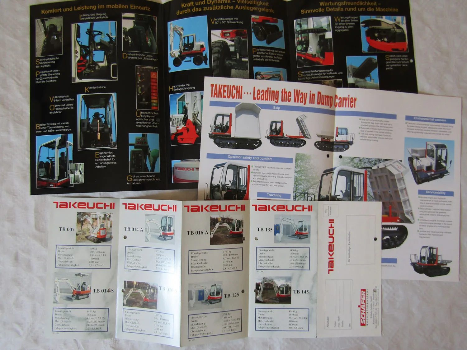 14x Prospekt Takeuchi TB 28 53 80 25 15 014 016 007 070 175 W FR Minibagger