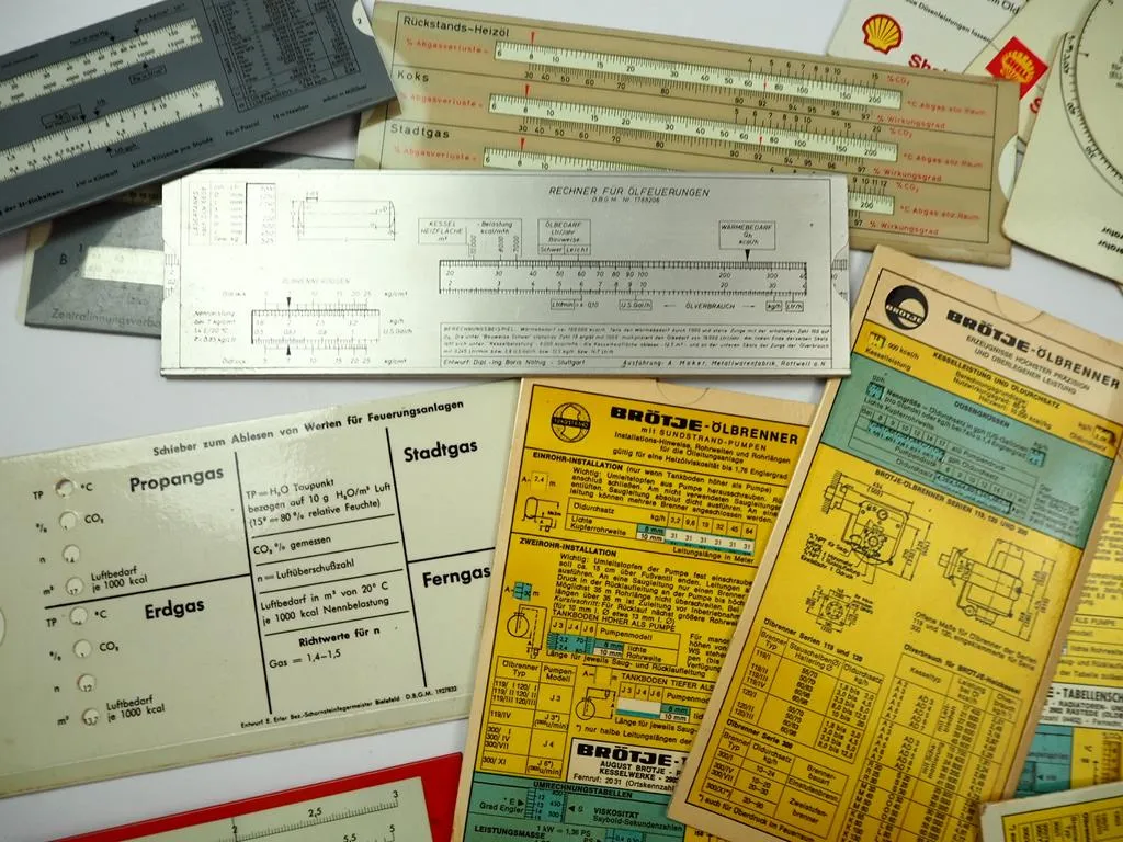 15 Rechenschieber Ölfeuerung Schornsteinfeger Shell ziv Brötje Brigon Strebel Erler