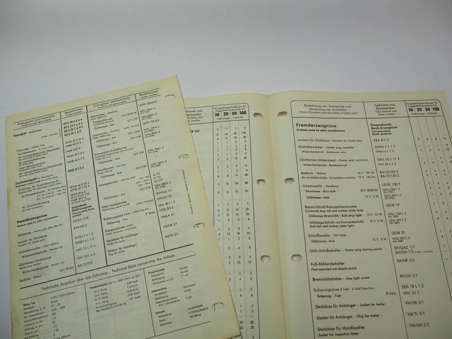 15x Bosch Service-Liste Fahr D KT Schlepper M MDL Mähdrescher 1952-1965