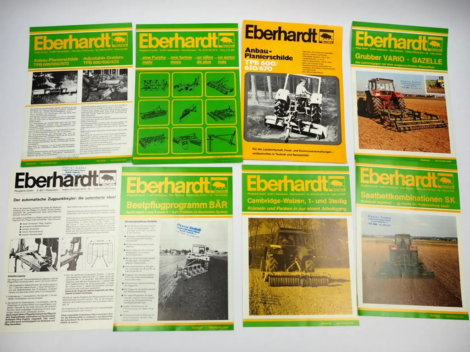 15x Orig. Prospekt Eberhardt Pflugfabrik Landtechnik Egge Pflug Grubber 1980er