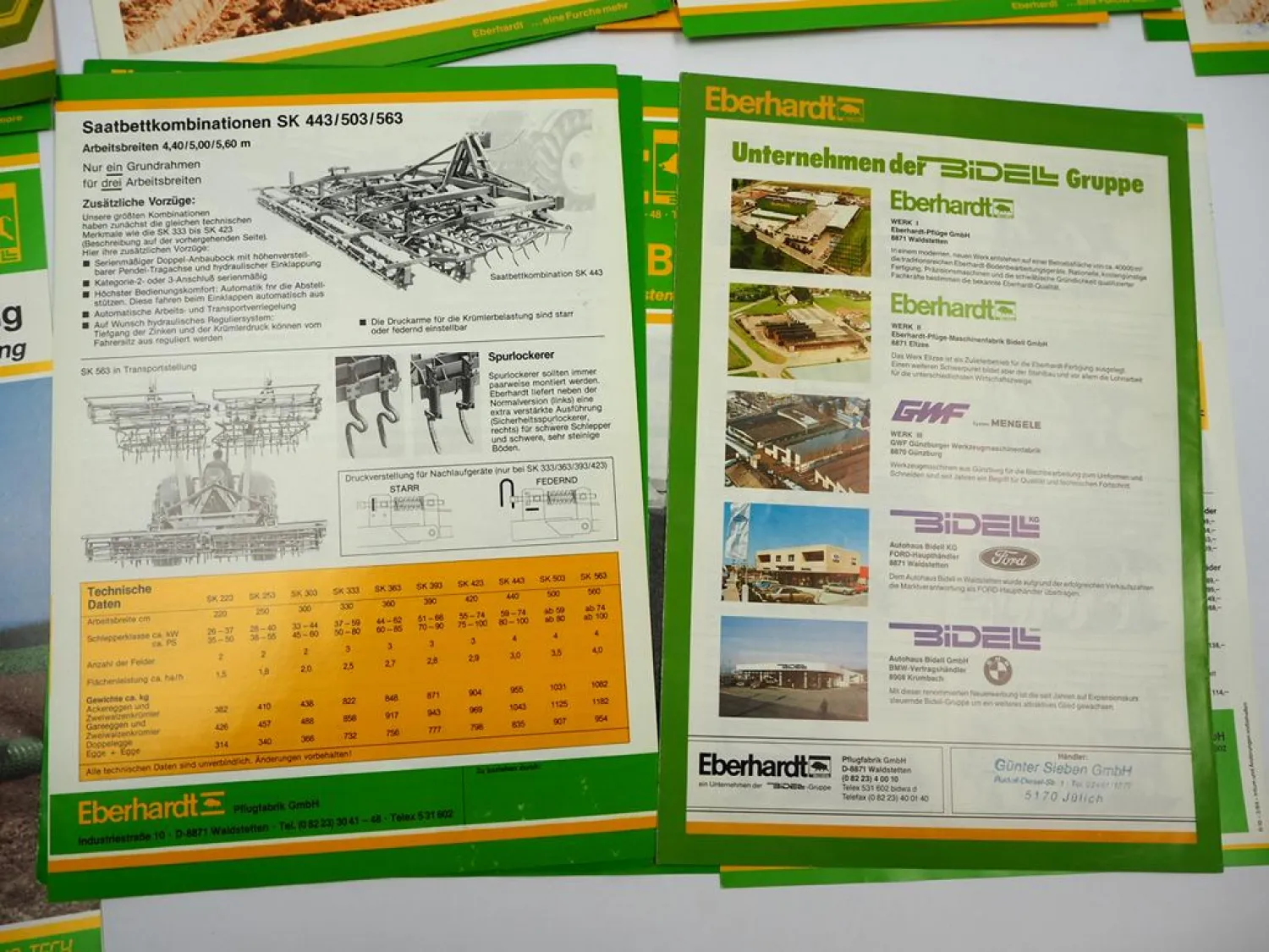15x Orig. Prospekt Eberhardt Pflugfabrik Landtechnik Egge Pflug Grubber 1980er