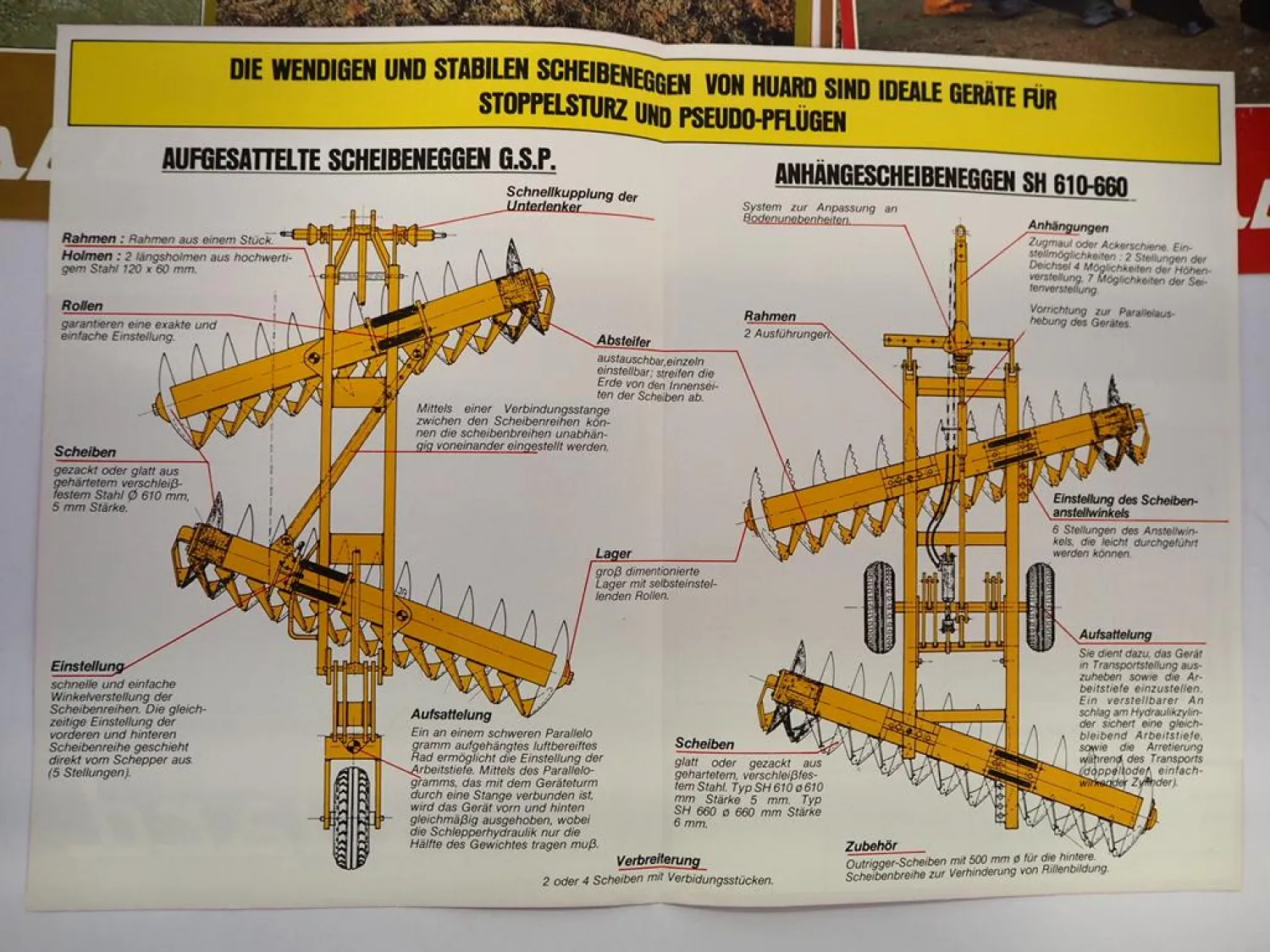 15x Original Prospekt Huard Anbaugeräte für die Landwirtschaft 1978/82