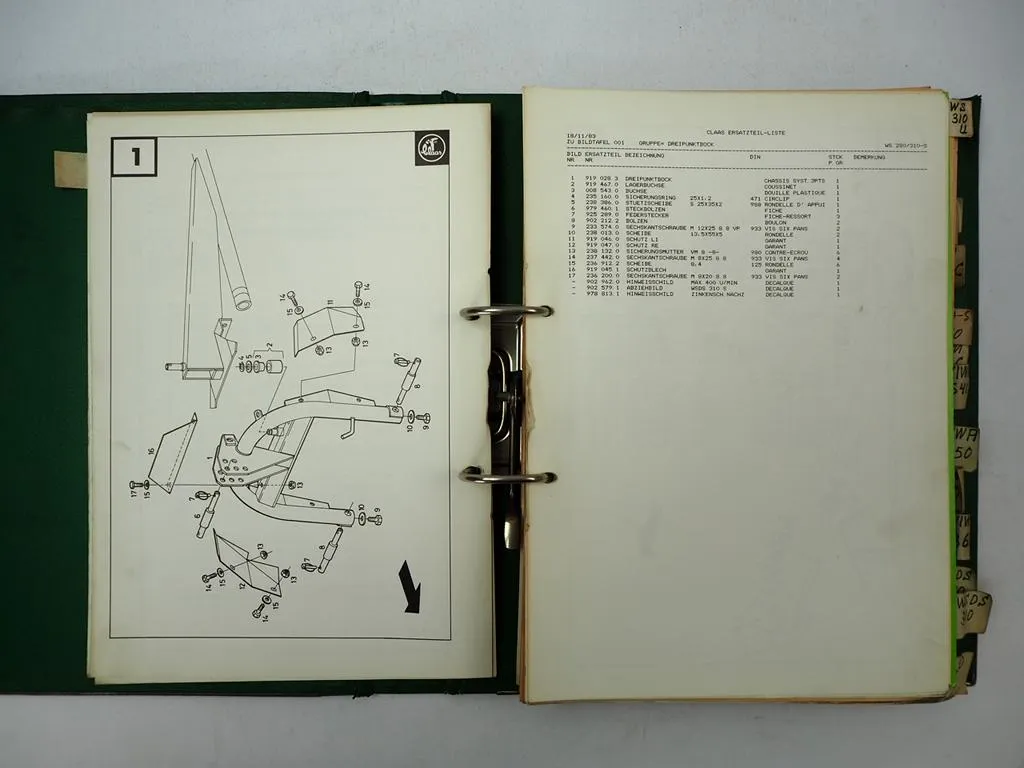 17x Claas WS WA WM Mähwerk Wender Ersatzteilliste Ersatzteilkatalog 1970er Jahre