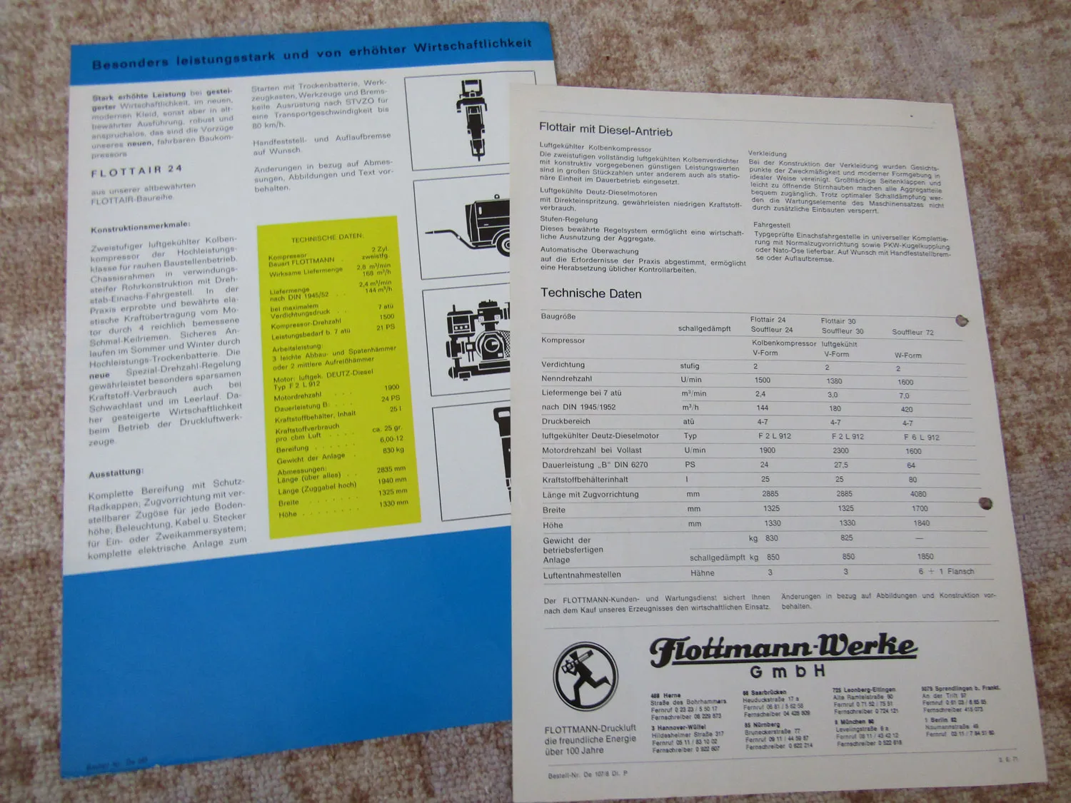 18 Prospekte Flottmann ab 1968 - 80er Jahre + Technische Mitteilungen Angebot