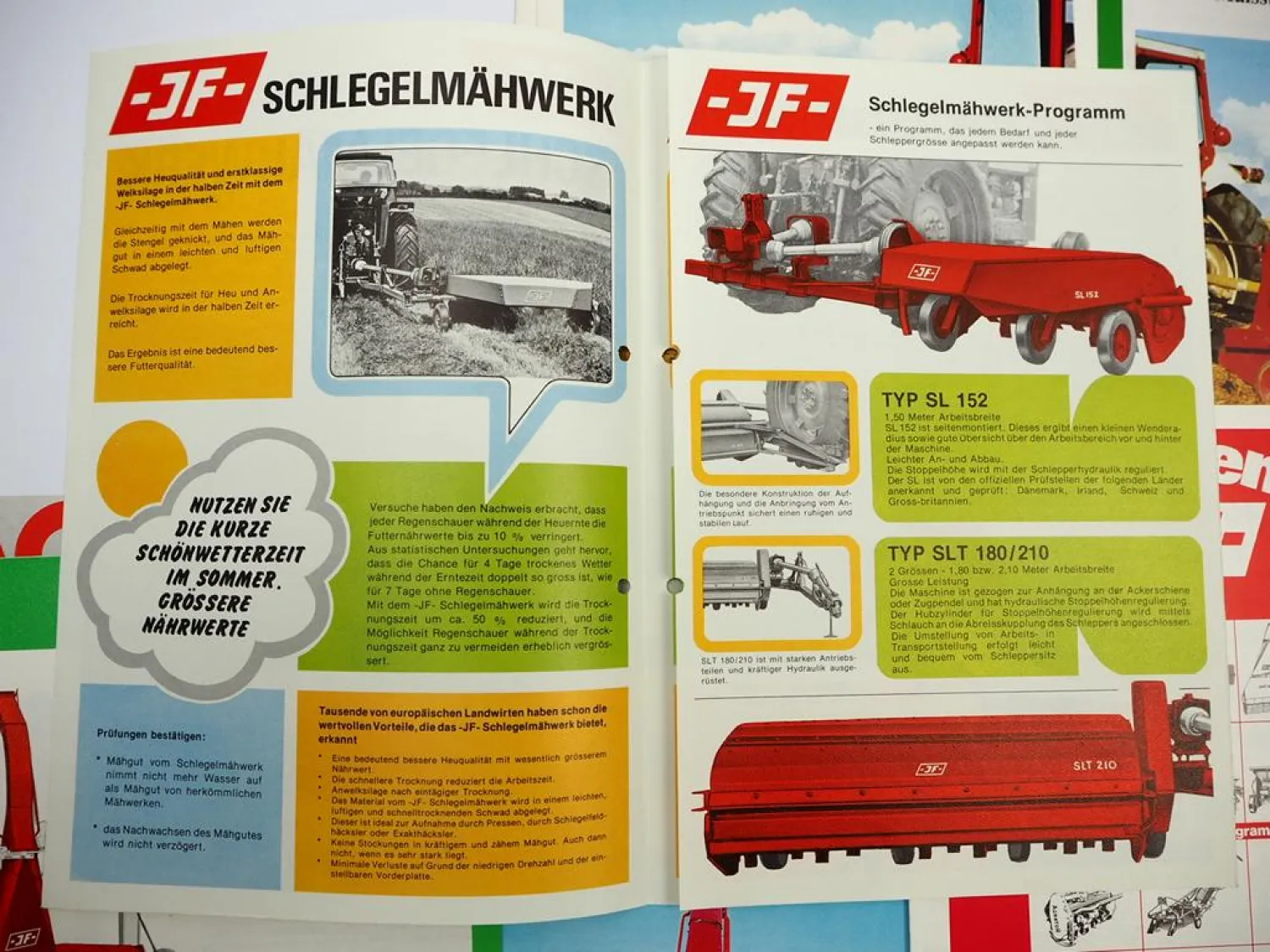 18x Original Prospekt JF Landtechnik Mähwerk Häcksler Presse 1980er Jahre