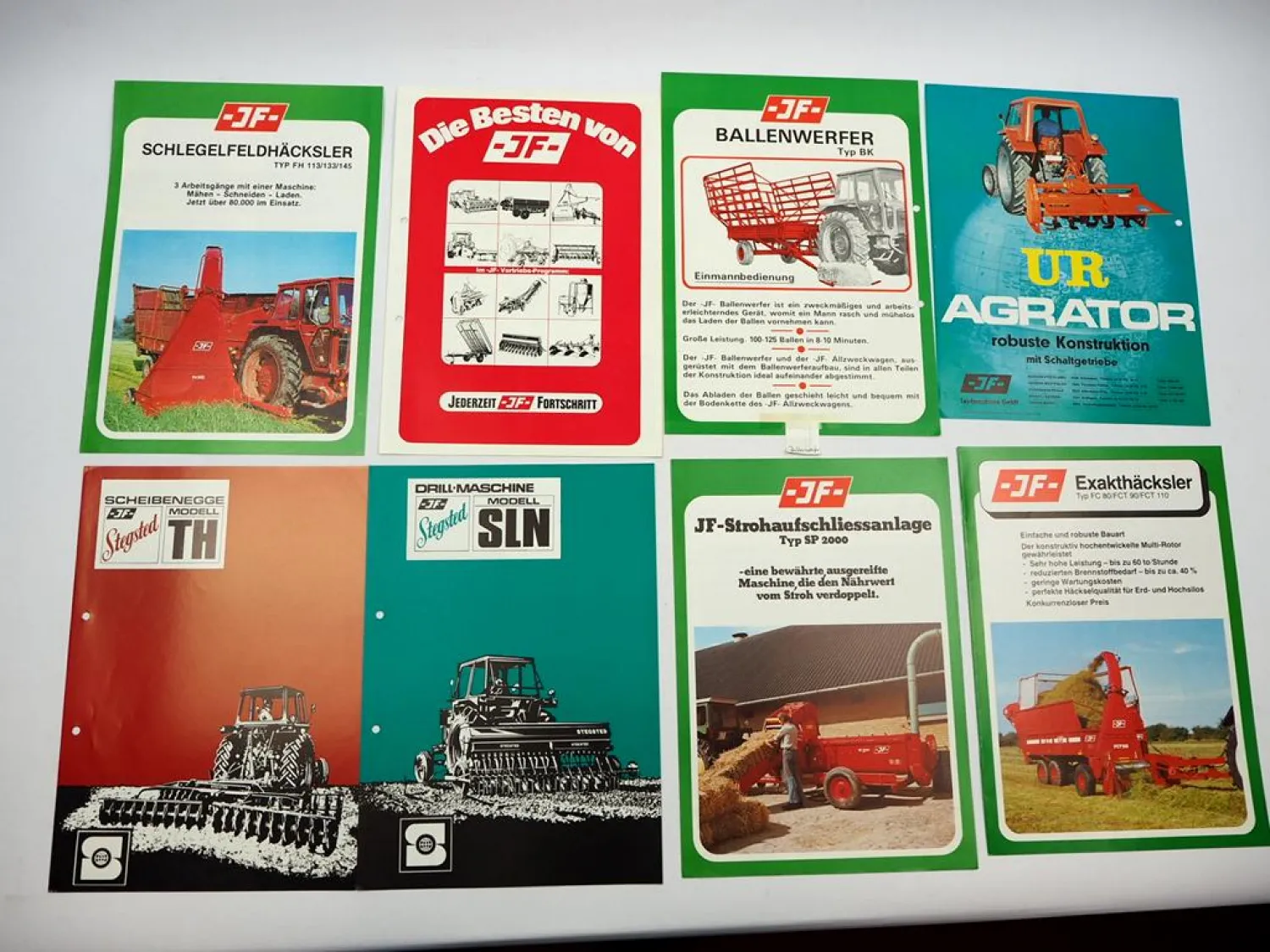 18x Original Prospekt JF Stegsted Landtechnik Häcksler Eggen 1970/80er Jahre