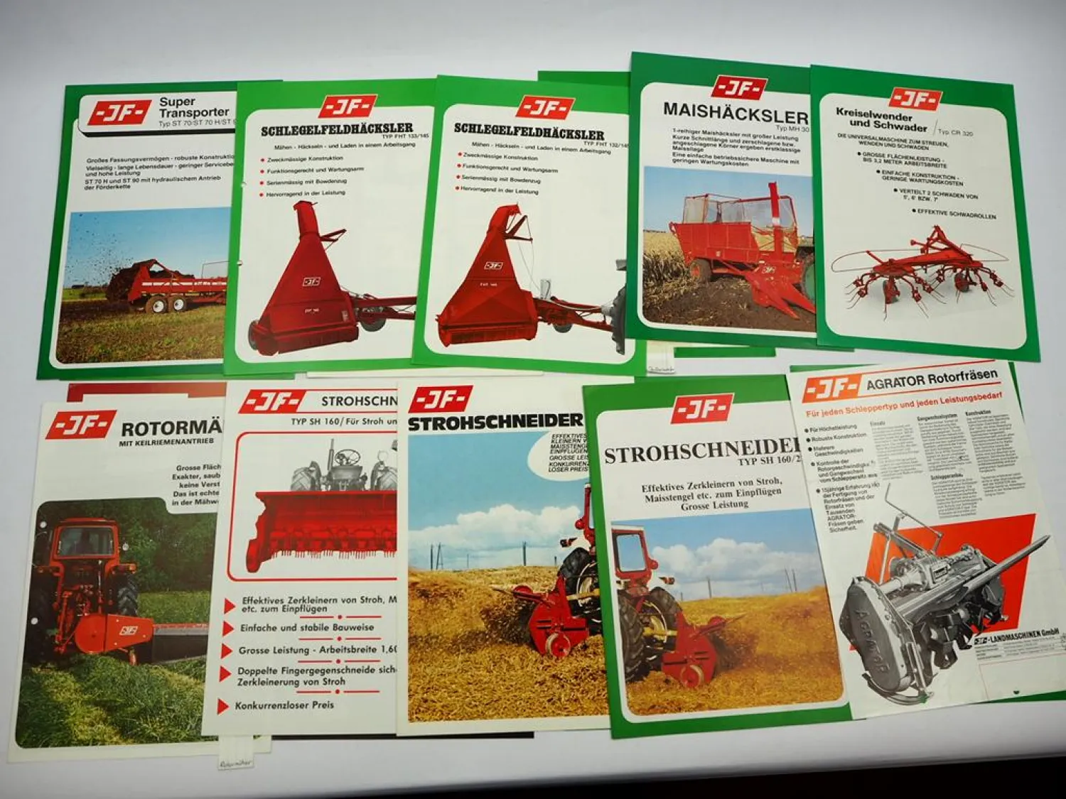 18x Original Prospekt JF Stegsted Landtechnik Häcksler Eggen 1970/80er Jahre