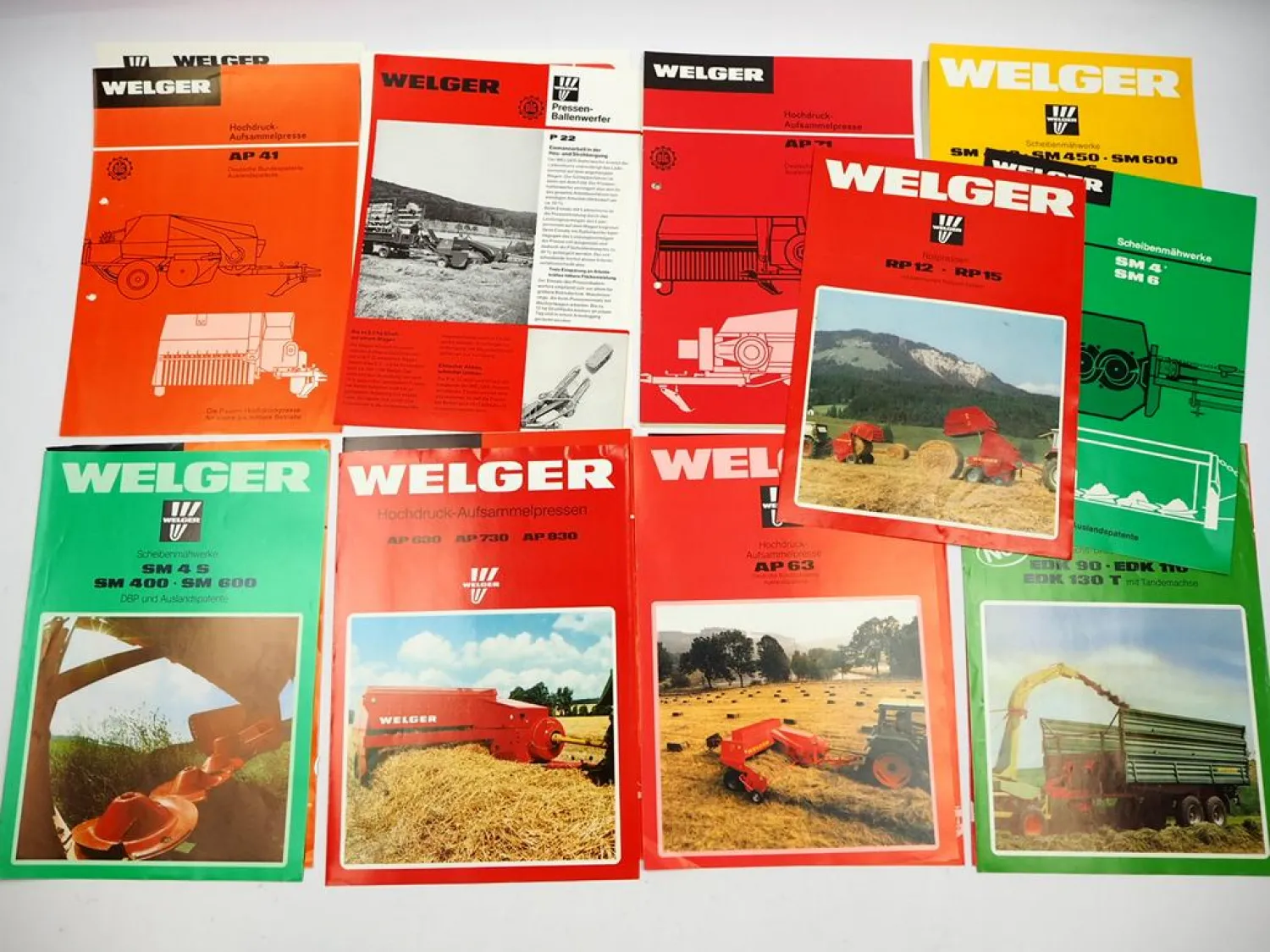 18x Original Prospekt Welger Landtechnik Pressen Kipper Mähwerke 1970/80er Jahre