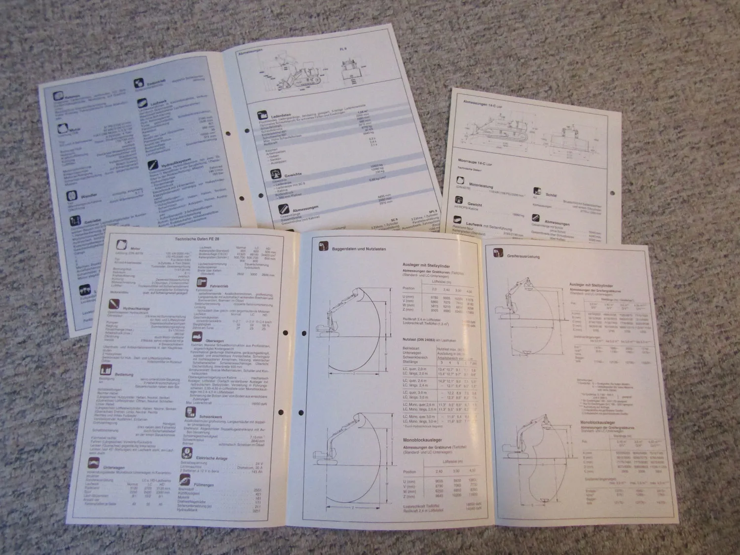 19 Prospekte Fiat Allis FL5 SL11 14C FR9 FL9 8B- LGP Baufahrzeuge 70/80er Jahre