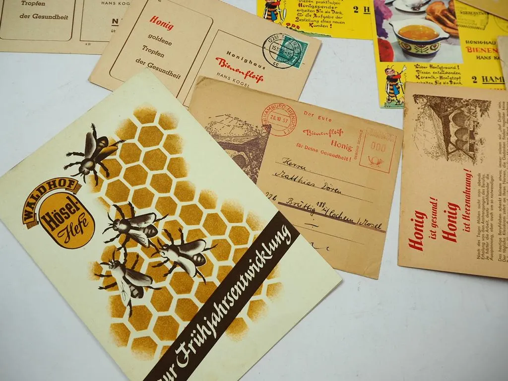 19 Stück Briefe Karten Thema Honig Biene Imker ca. 1930 bis 1950
