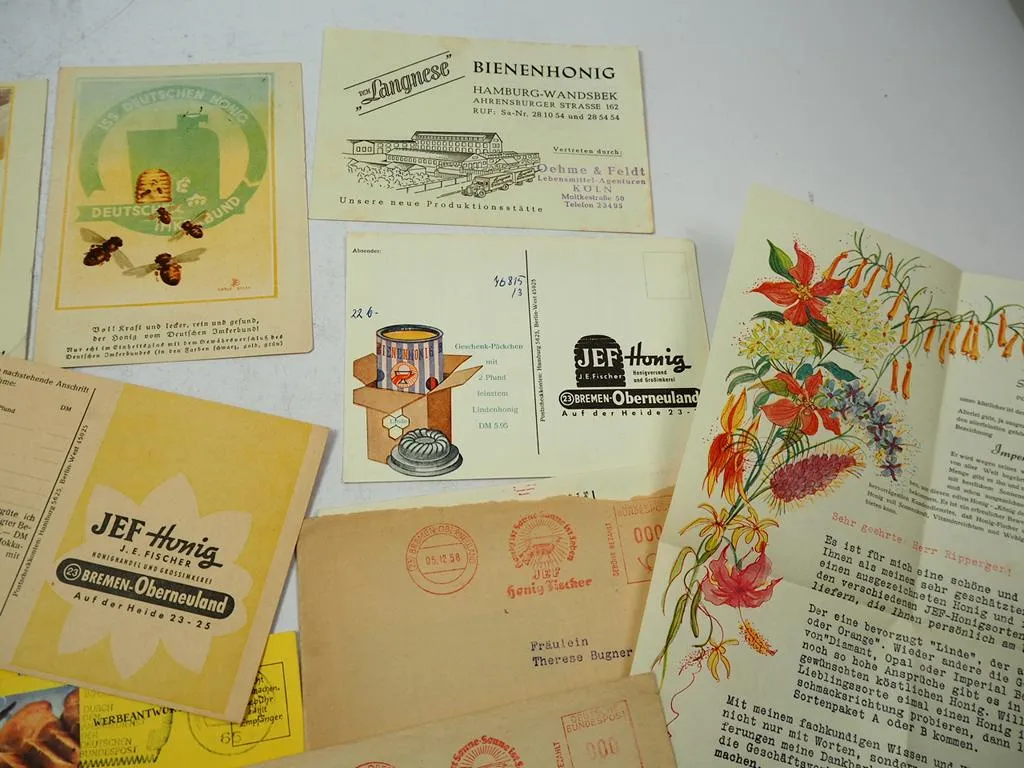 19 Stück Briefe Karten Thema Honig Biene Imker ca. 1930 bis 1950