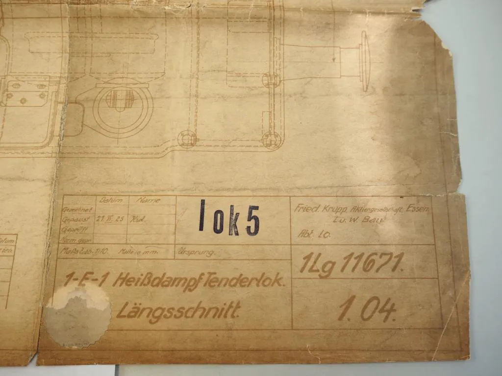 1E1 Heißdampf Tenderlok Krupp 1925 Längsschnitt Zeichnung WHE Hafen Herne