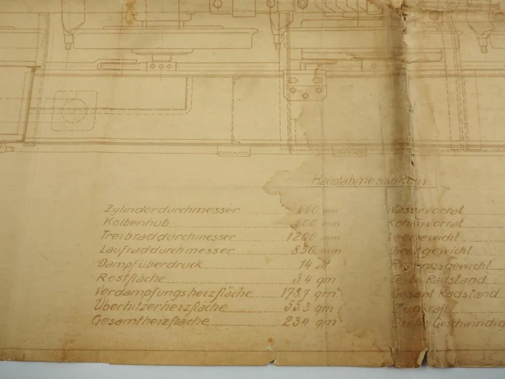 1E1 Heißdampf Tenderlok Krupp 1925 Längsschnitt Zeichnung WHE Hafen Herne