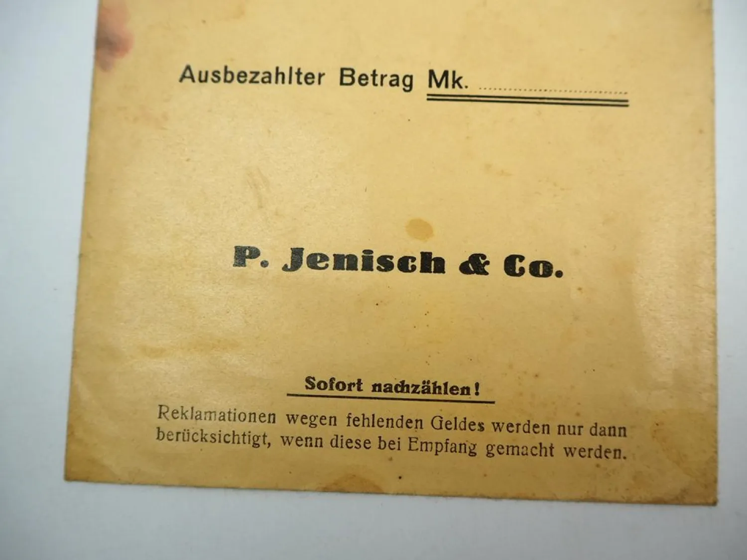 2 alte Lohntüten P. Jenisch & Co. Strickwaren Nürtingen Stuttgart ca. 1920/30