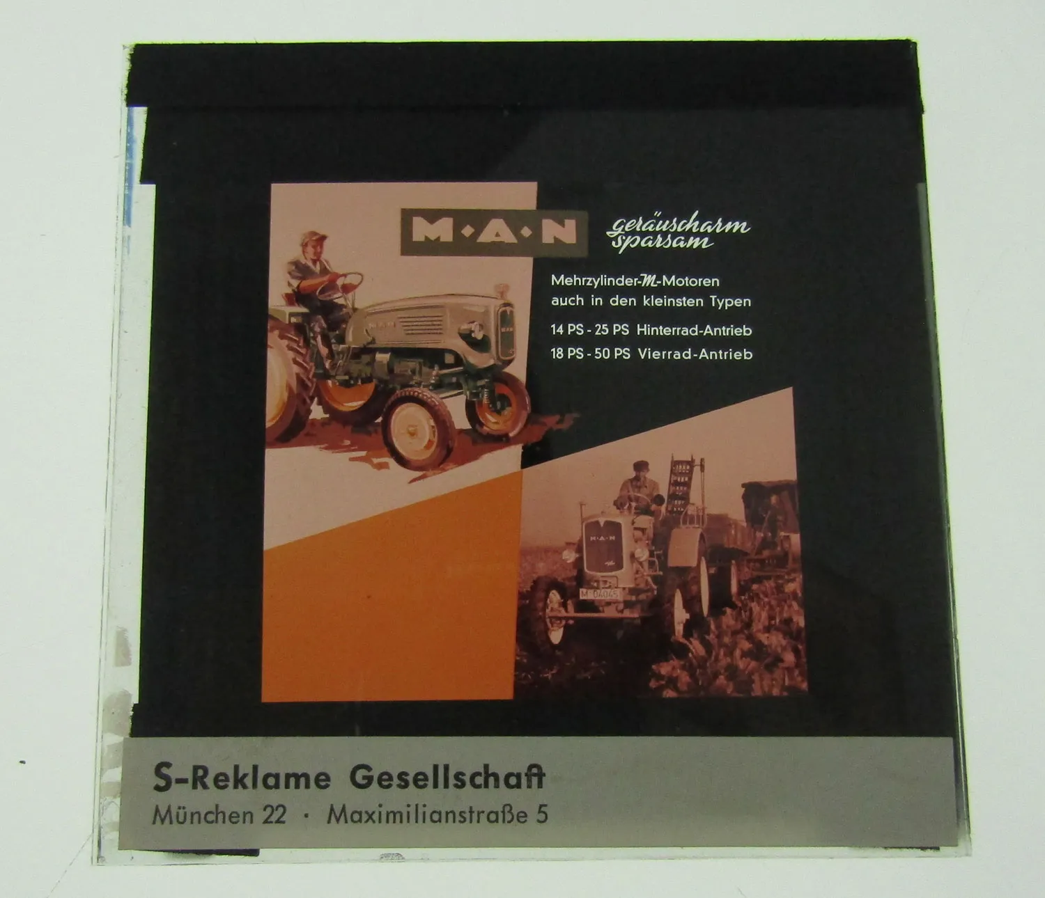 2 Farbdiapositiv MAN Dieselschlepper Werbung 14PS bis 50PS ca 1960 Original