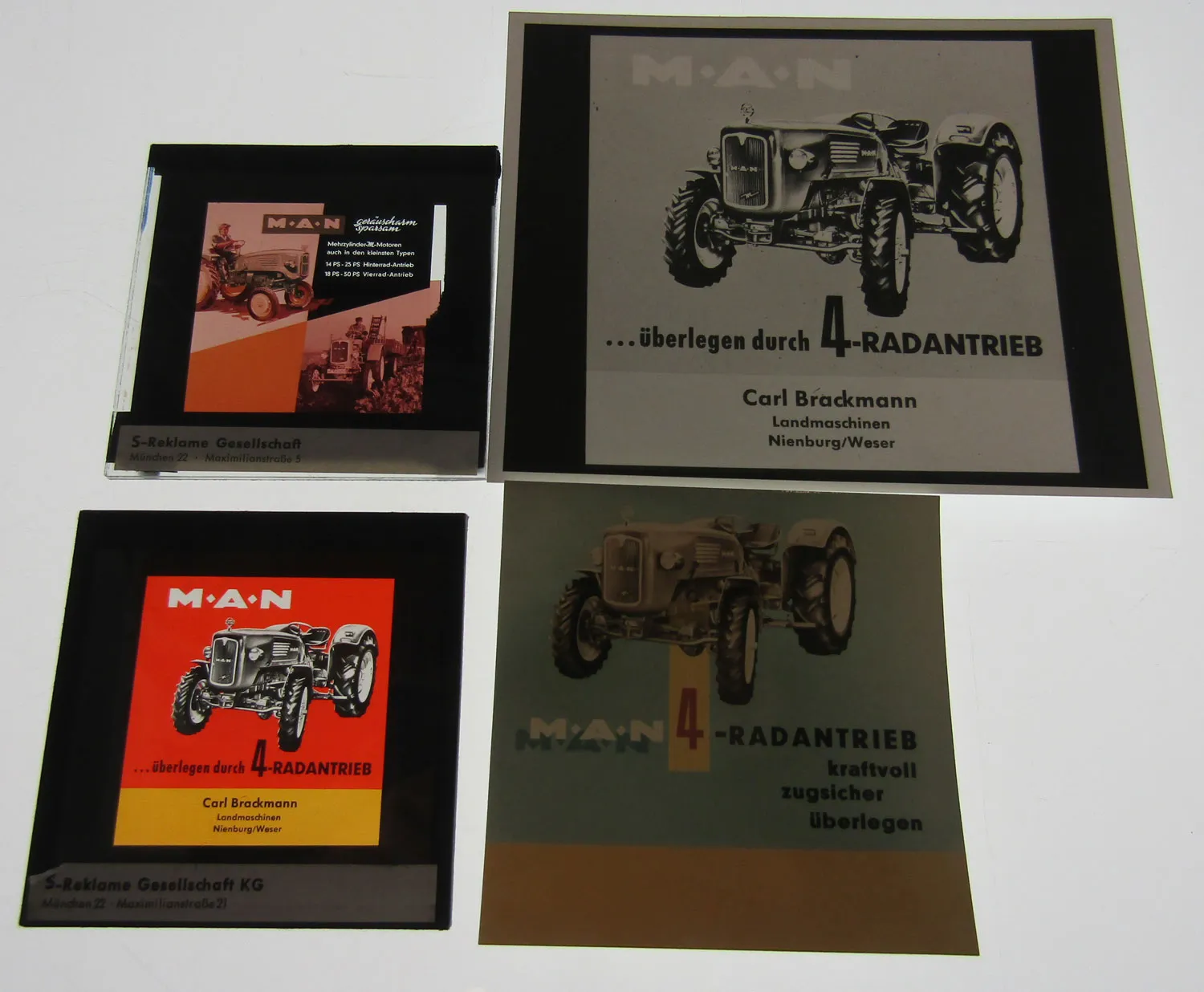 2 Farbdiapositiv MAN Dieselschlepper Werbung 4 Rad ca 1960 Original