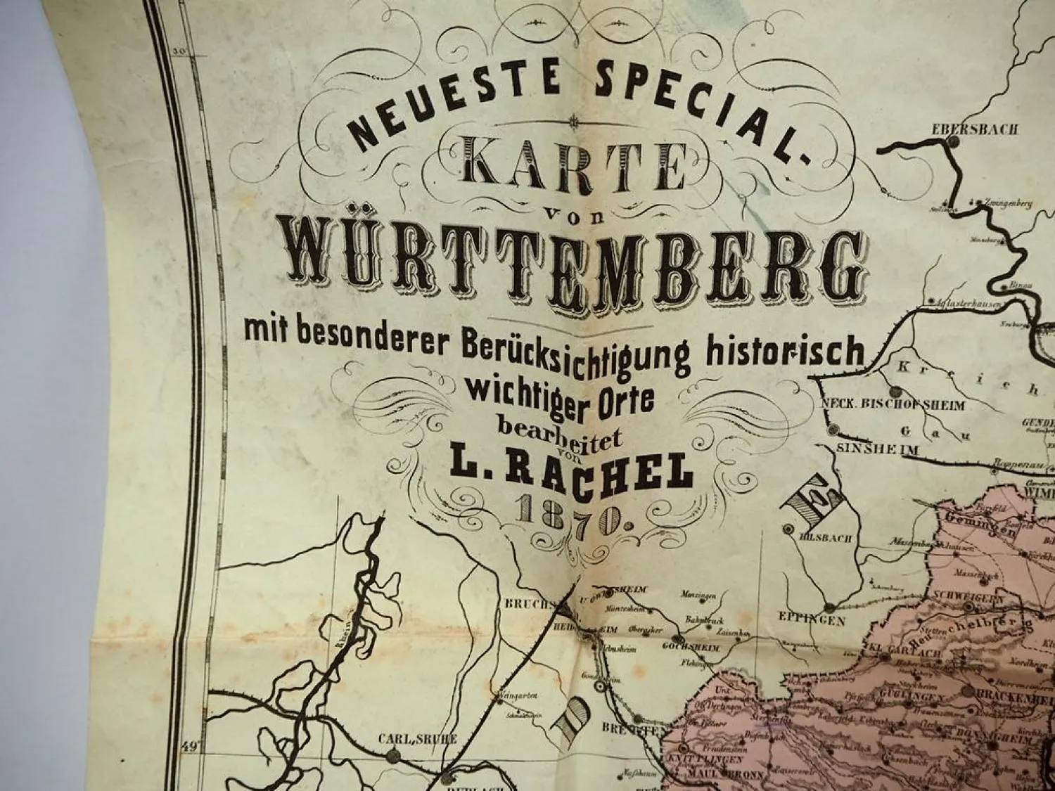 2 Landkarten Württemberg 1870/1906 L. Rachel Schulkarte