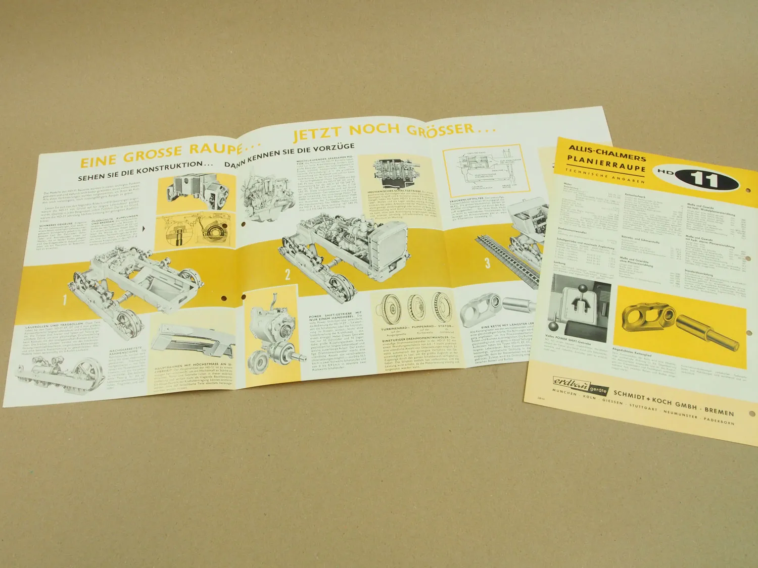 2 Prospekte AC Allis Chalmers HD11 Planierraupe HD-11 EP EC E B wohl 60er Jahre