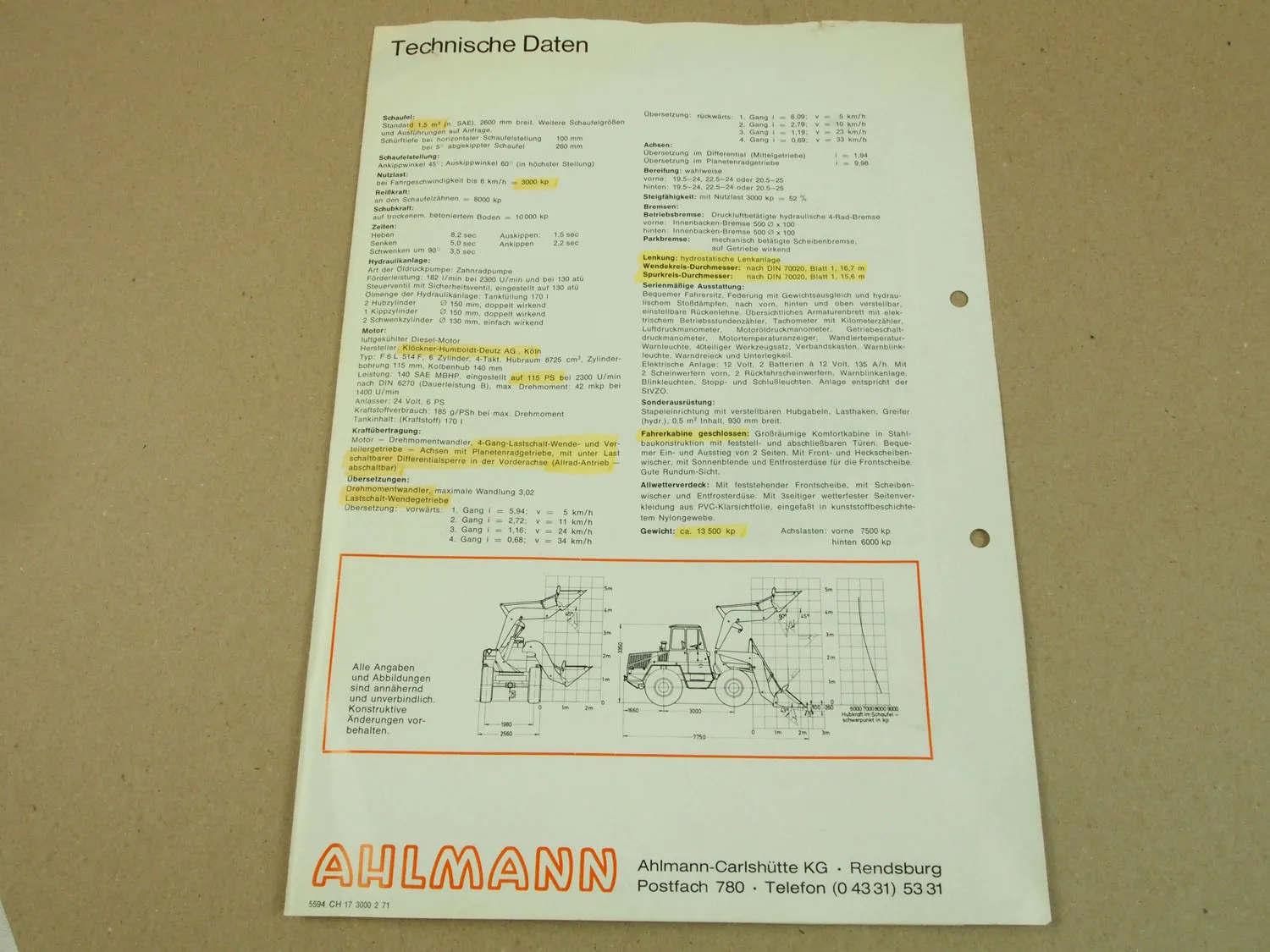 2 Prospekte Ahlmann A110 und A69 Schwenklader von 1971
