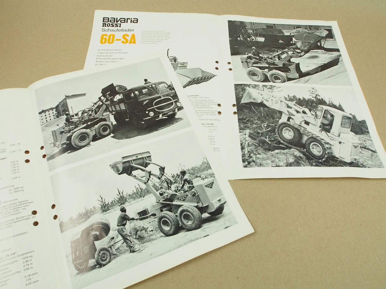 2 Prospekte Bavaria Rossi 60-SA 40-SA Schaufellader und Zusatzausrüstungen