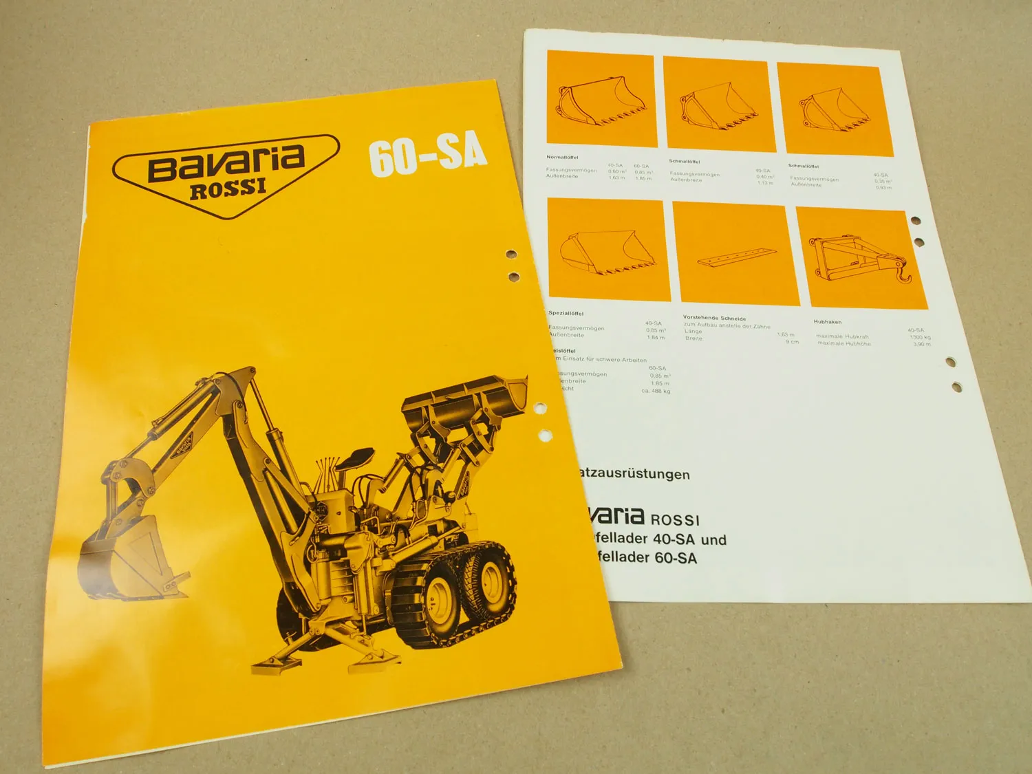 2 Prospekte Bavaria Rossi 60-SA 40-SA Schaufellader und Zusatzausrüstungen