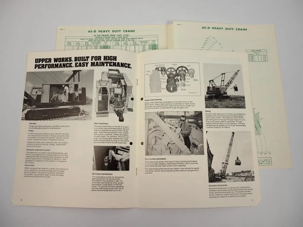 2 Prospekte Brochures Bucyrus-Erie 65-D Crane Crawler Dragline Raupenkran