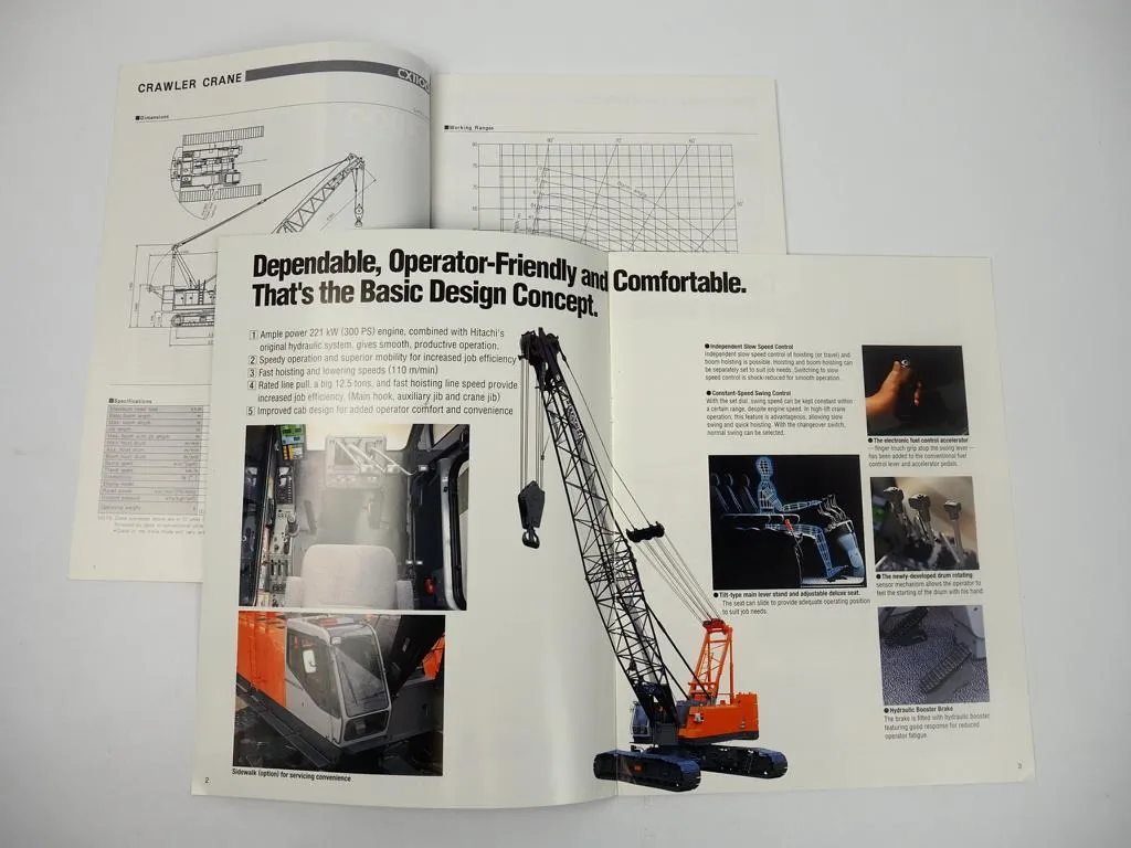 2 Prospekte Brochures Hitachi CX1100 Raupenkran Hydraulic Crawler Crane 1997