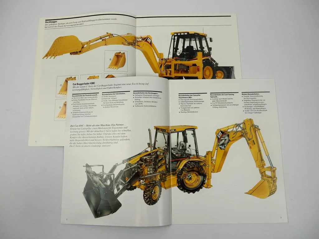 2 Prospekte Caterpillar CAT 428C 438C Baggerlader 1996