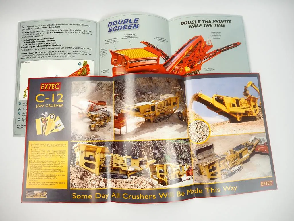 2 Prospekte Extec C12 Crusher Backenbrecher Doublescreen Siebsystem 2000/03