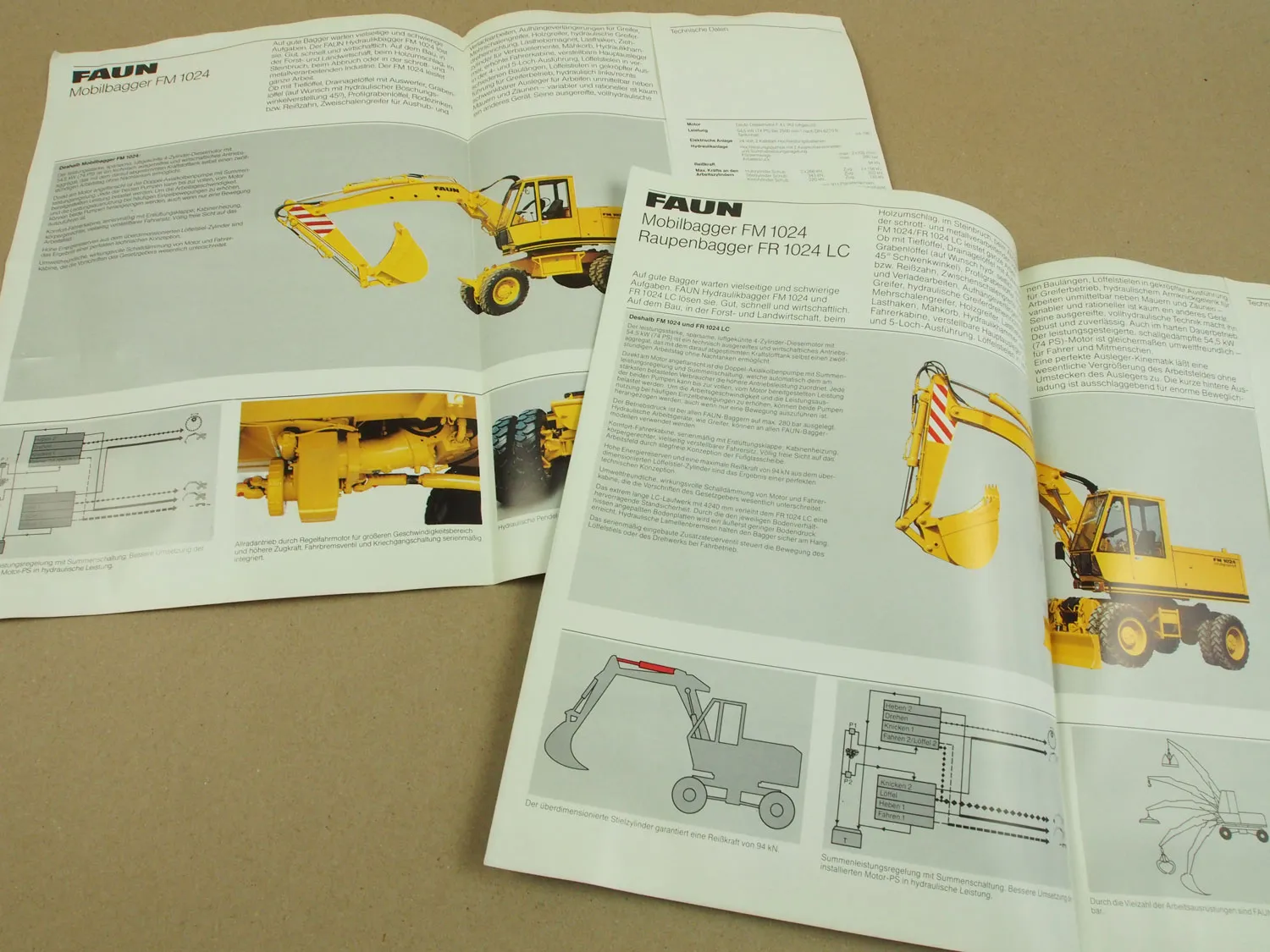 2 Prospekte FAUN FM104 FR1024LC Mobil- und Raupenbagger 80er Jahre