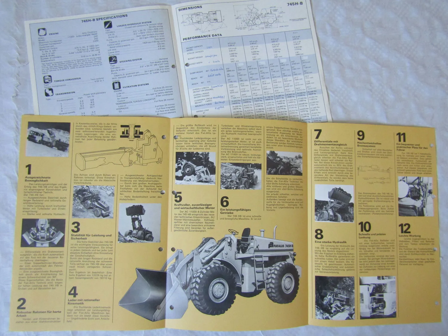 2 Prospekte Fiat Allis 745-HB Radlader 70er Jahre Preisangebot Foto Preisliste