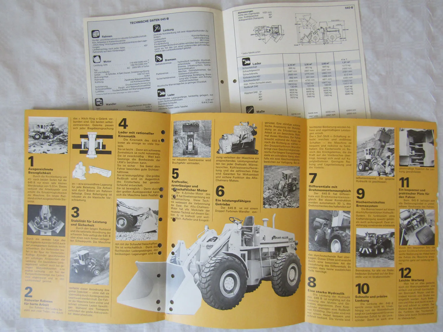 2 Prospekte Fiat-Allis Fiatallis 645B Datenblätter Technische Daten Preise Angeb