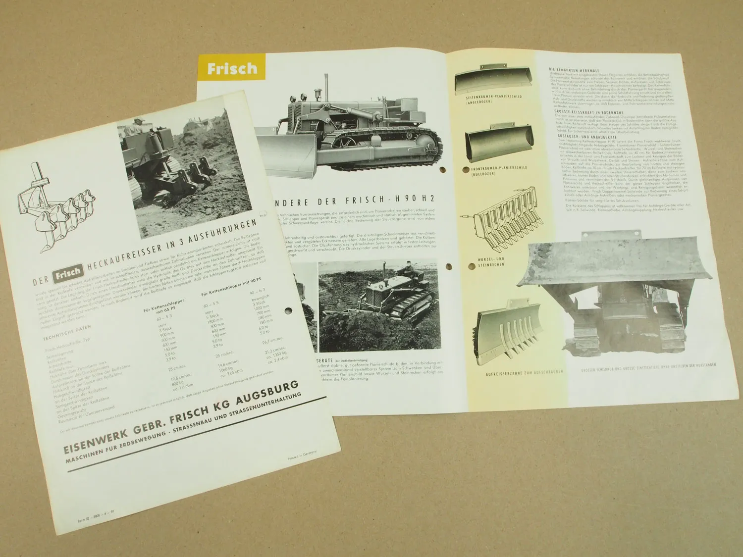2 Prospekte Frisch H90 H2 Planiergerät Heckaufreißer 60-S3 60-S5 90-b3 Hanomag