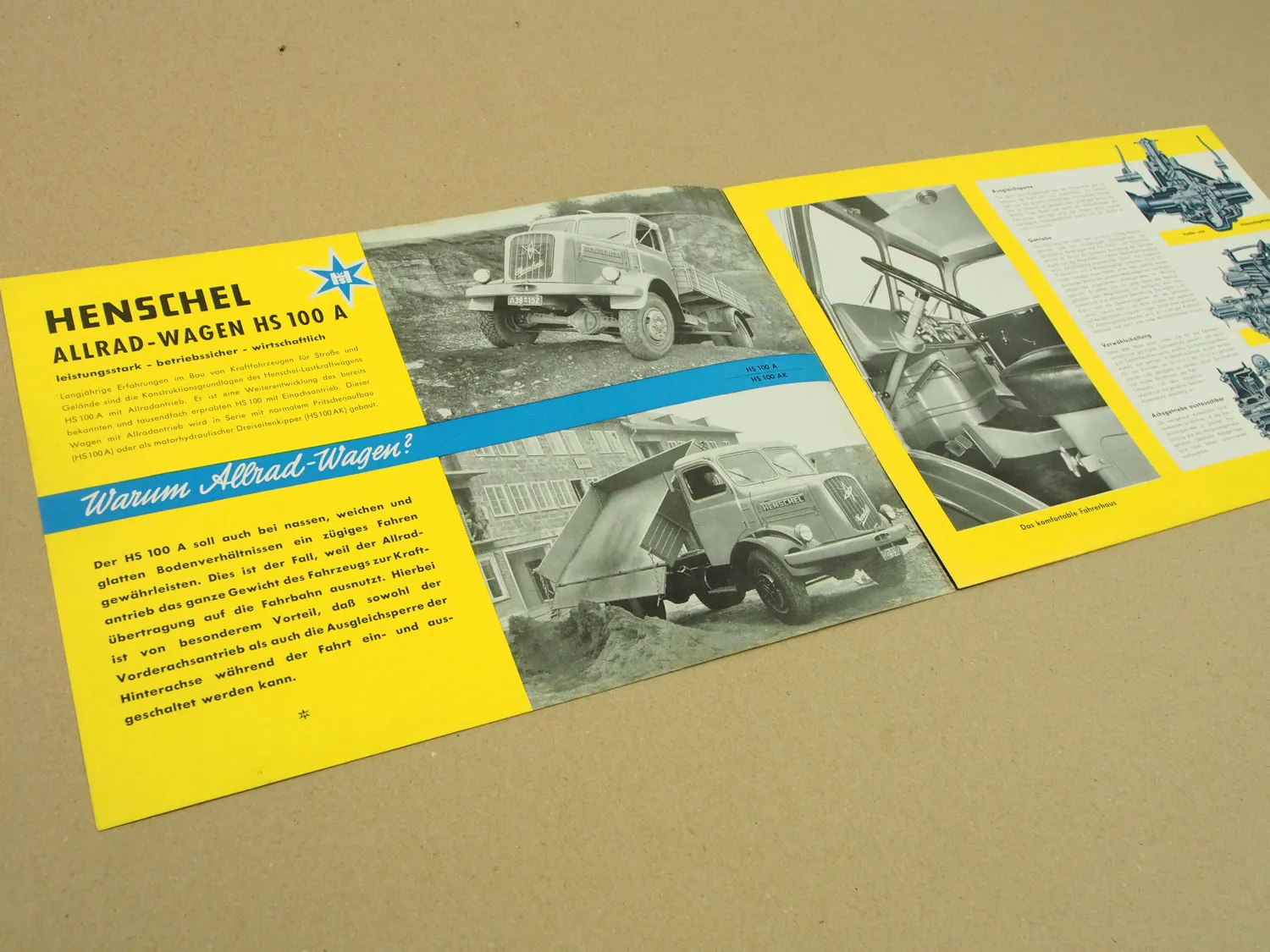 2 Prospekte Henschel HS100 AK und Dieselmotor 512DJ von 1955