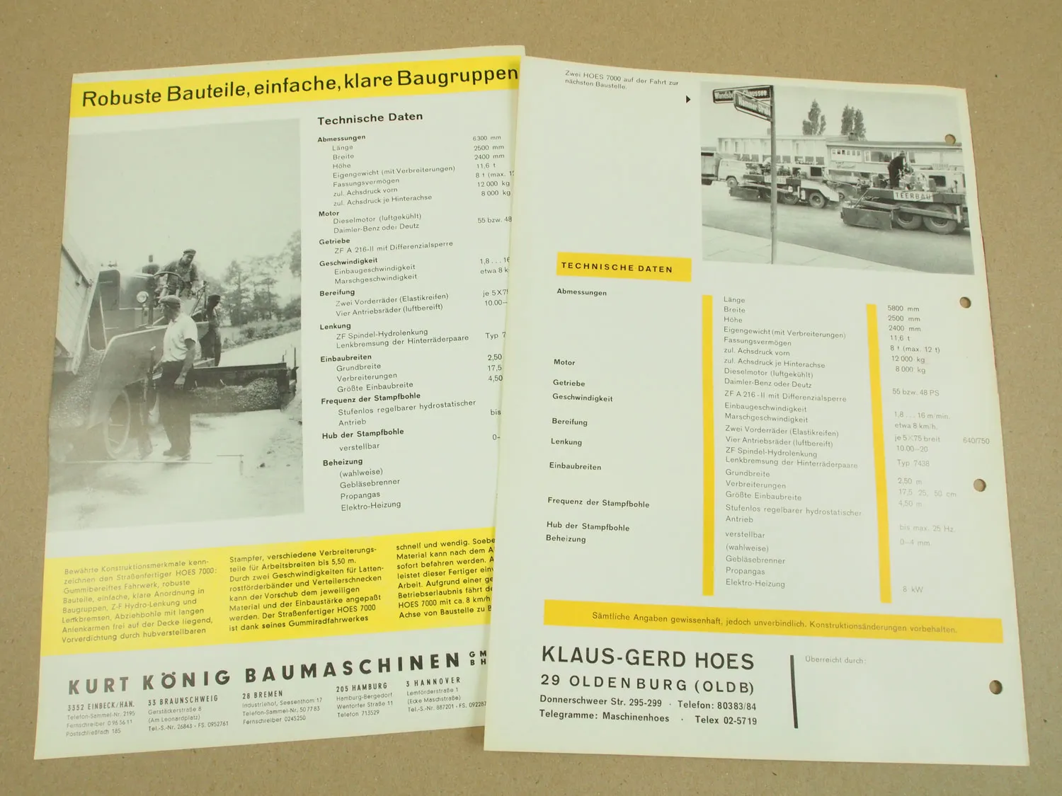 2 Prospekte Hoes 7000 Straßenfertiger von 1970