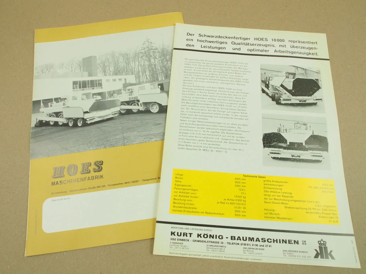 2 Prospekte Hoes 9000 10000 Straßenfertiger 1970