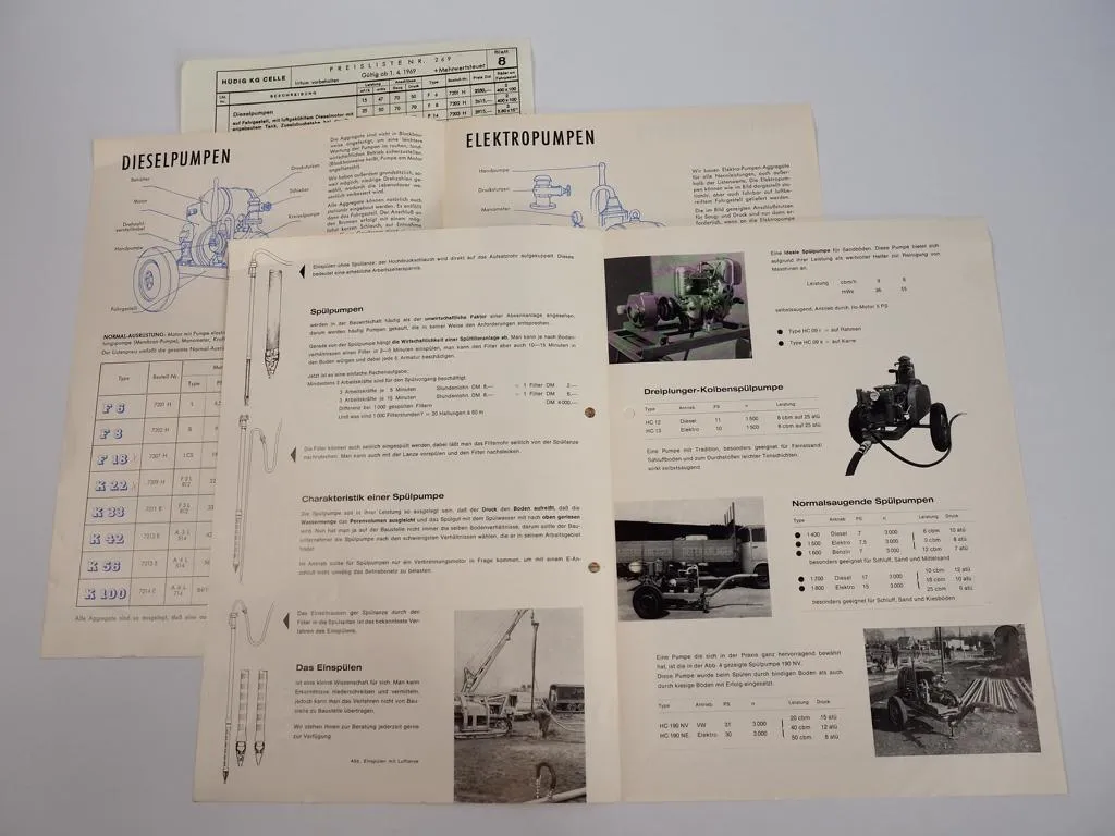 2 Prospekte Hüdig Pumpen Programm + Preisliste 1960er Jahre