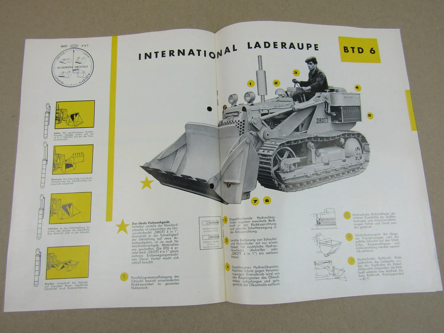 2 Prospekte IHC Drott BTD6 Laderaupe BTD-6 mit 51 PS