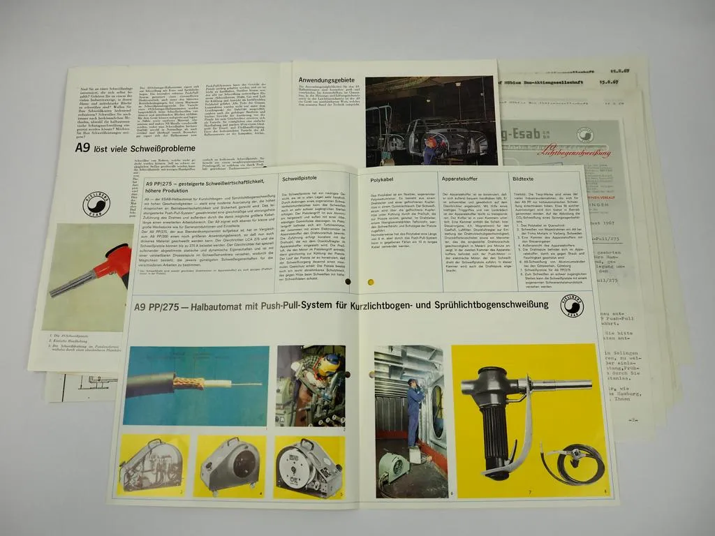 2 Prospekte Kjellberg ESAB A9 Schweißgerät Halbautomat