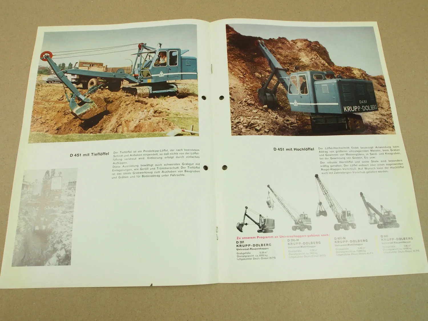 2 Prospekte Krupp Dolberg D451 Universalraupenbagger 1960er Jahre