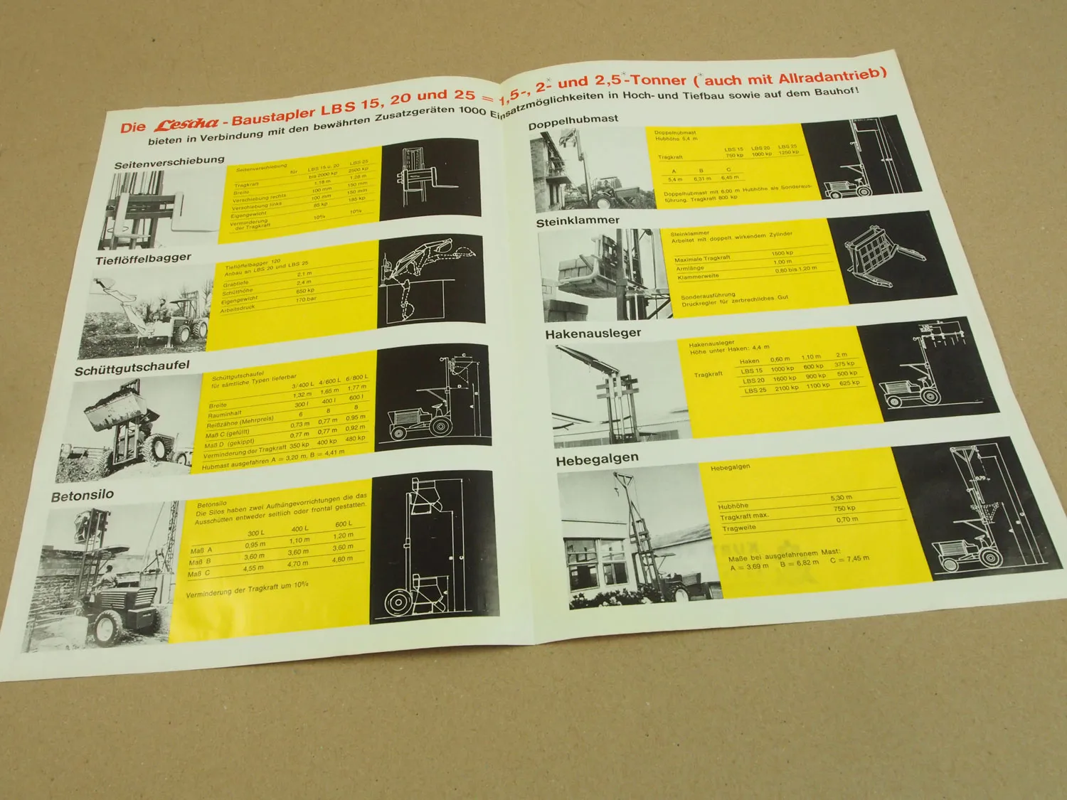 2 Prospekte Lescha LBS Vielzweckbaumaschine Baustapler und Zusatzgeräte 1970