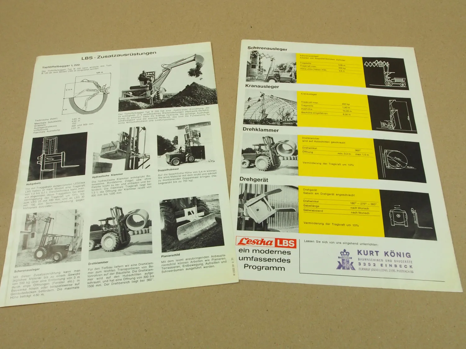 2 Prospekte Lescha LBS Vielzweckbaumaschine Baustapler und Zusatzgeräte 1970