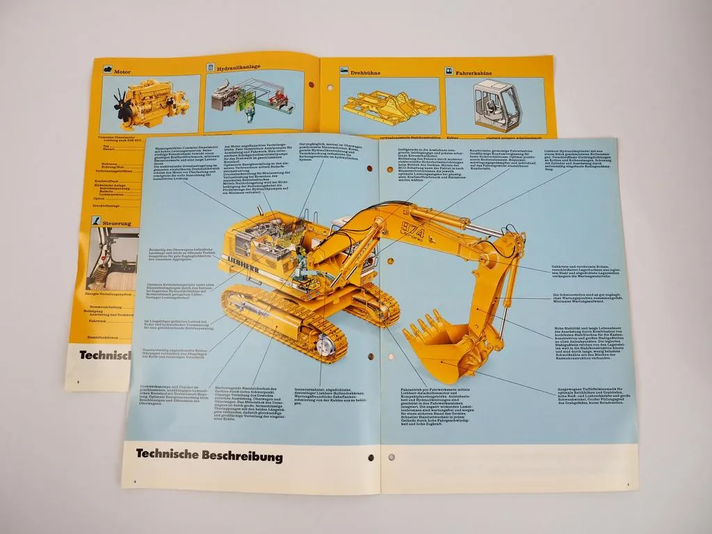 2 Prospekte Liebherr R974 Litronic Hydraulikbagger Technische Beschreibung 91/92