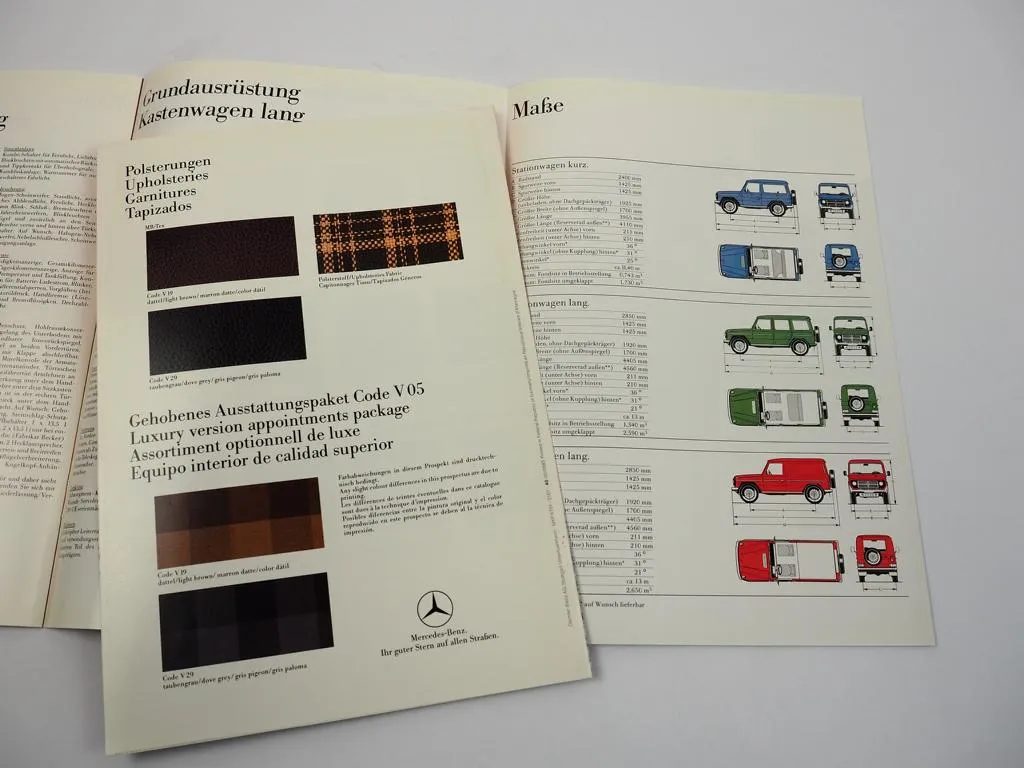 2 Prospekte Mercedes Benz 230 240 280 300 GE GD G-Modelle Geländewagen 1987