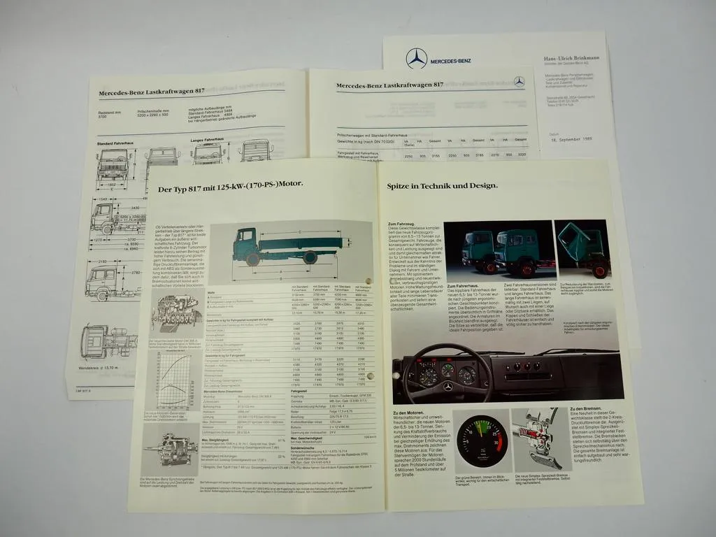 2 Prospekte Mercedes Benz 817 Pritschenwagen Techn. Daten 1987/88 + Angebot