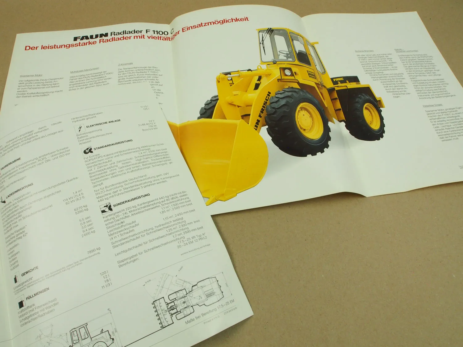 2 Prospekte Technische Daten FAUN F1100 C Radlader von 1983