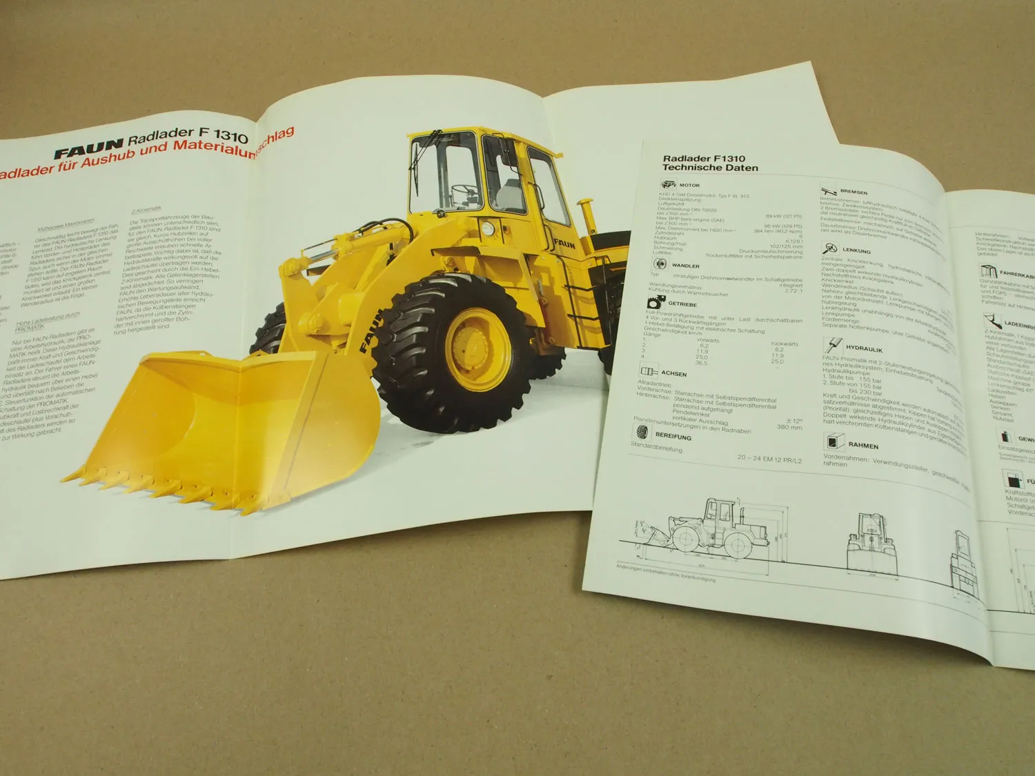 2 Prospekte Technische Daten FAUN F1310 Radlader von 1986